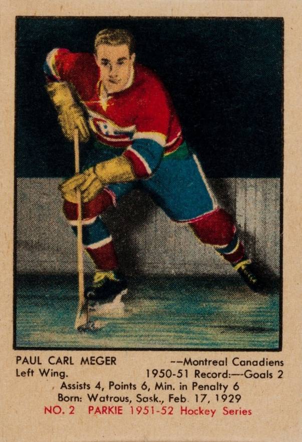 1951 Parkhurst Paul Meger #2 Hockey Card