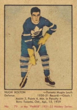 1951 Parkhurst Hugh Bolton #79 Hockey Card