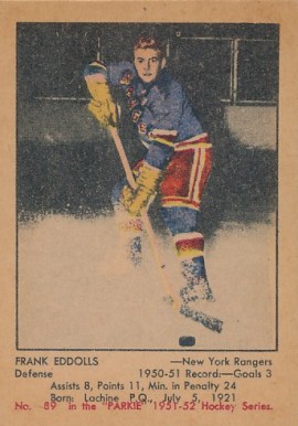 1951 Parkhurst Frank Eddolis #89 Hockey Card