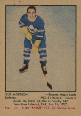 1951 Parkhurst Gus Mortson #73 Hockey Card
