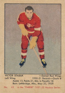 1951 Parkhurst Vic Stasiuk #62 Hockey Card