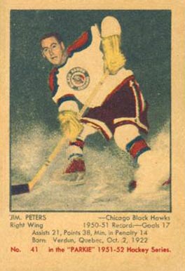 1951 Parkhurst Jim Peters #41 Hockey Card