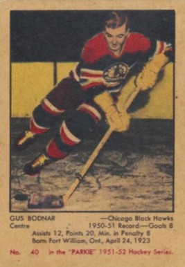 1951 Parkhurst Gus Bodnar #40 Hockey Card