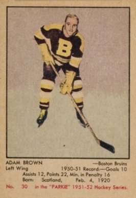 1951 Parkhurst Adam Brown #30 Hockey Card