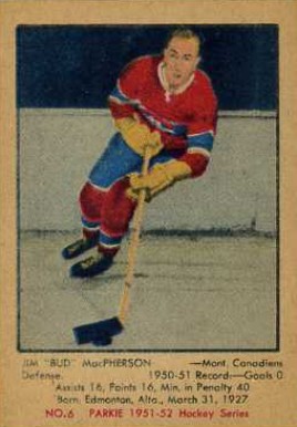 1951 Parkhurst Bud Macpherson #6 Hockey Card
