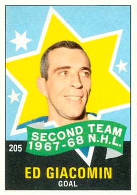 1968 O-Pee-Chee Ed Giacomin #205 Hockey Card
