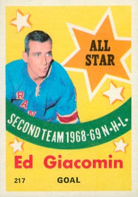 1969 O-Pee-Chee Ed Giacomin #217 Hockey Card