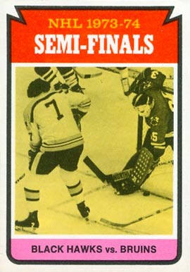 1974 Topps Semi's Black Hawks vs. Bruins #214 Hockey Card