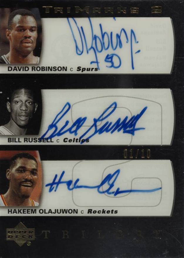 2004 Upper Deck Trilogy Trimarks 1 or 2 Hakeem Olajuwon/David Robinson/Bill Russell #TMRRO Basketball Card