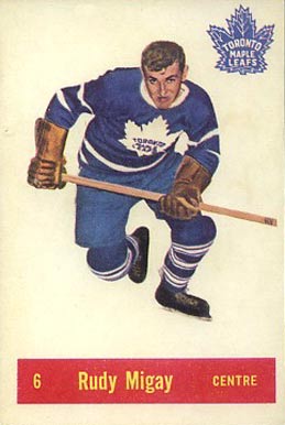 1957 Parkhurst Rudy Migay #6m Hockey Card