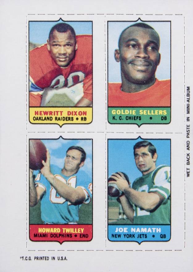 1969 Topps Four in One Dixon/Sellers/Namath/Twilley # Football Card