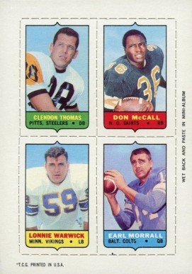 1969 Topps Four in One Thomas/McCall/Warwick/Morrall # Football Card
