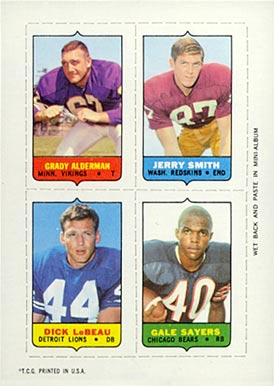 1969 Topps Four in One Alderman/Smith/LeBeau/Sayers # Football Card