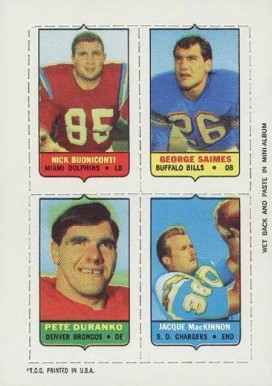 1969 Topps Four in One Buoniconti/Saimes/Duranko/MacKinnon # Football Card