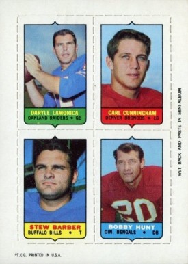 1969 Topps Four in One Lamonica/Cunningham/Barber/Hunt # Football Card