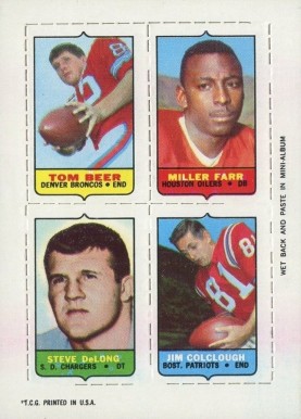 1969 Topps Four in One Beer/Farr/Colclough/DeLong # Football Card