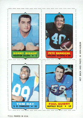1969 Topps Four in One Bishop/Banaszak/Guidry/Day # Football Card