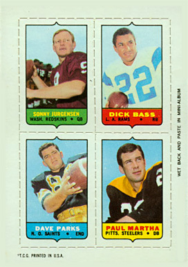 1969 Topps Four in One Jurgensen/Bass/Martha/Parks # Football Card
