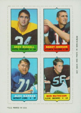 1969 Topps Four in One Russell/Johnson/Matheson/Karras # Football Card