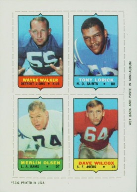1969 Topps Four in One Walker/Lorick/Wilcox/Olsen # Football Card