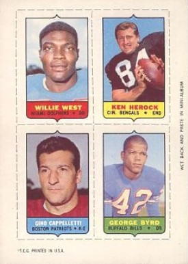1969 Topps Four in One West/Herock/Byrd/Cappelletti # Football Card