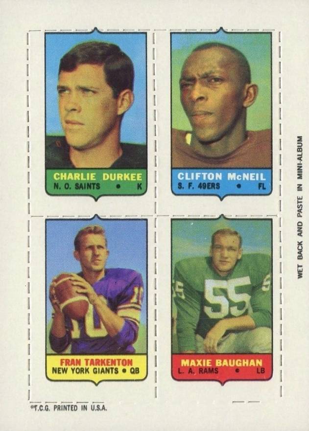 1969 Topps Four in One Durkee/McNeil/Baughan/Tarkenton # Football Card