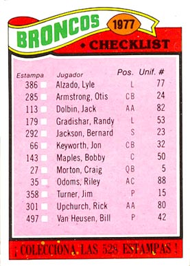 1977 Topps Mexican Denver Broncos Checklist #208 Football Card