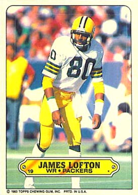 1983 Topps Stickers Insert James Lofton #19 Football Card