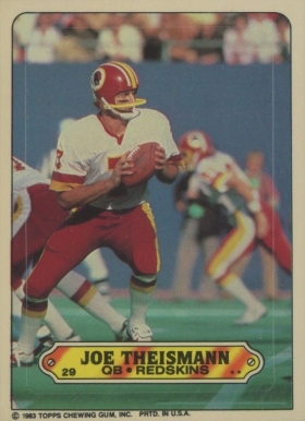 1983 Topps Stickers Insert Joe Theismann #29 Football Card