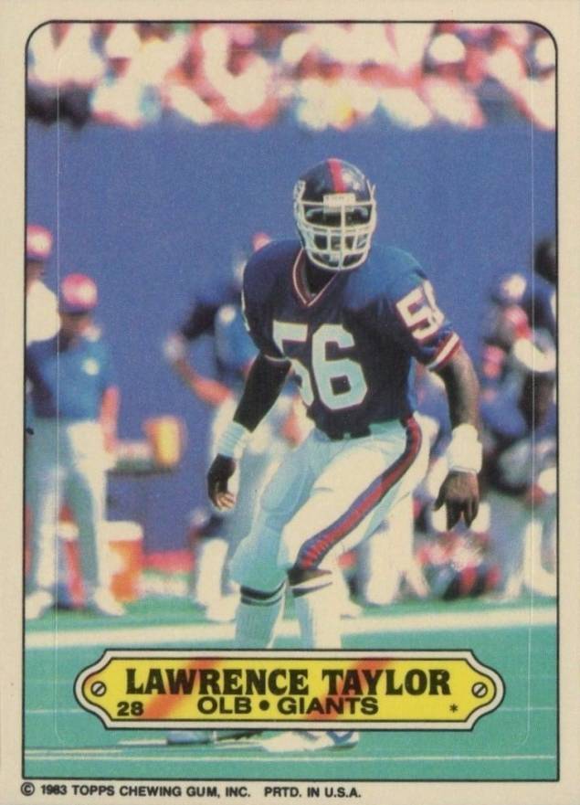 1983 Topps Stickers Insert Lawrence Taylor #28 Football Card
