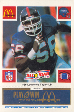 1986 McDonald's All-Stars Lawrence Taylor #56 Football Card
