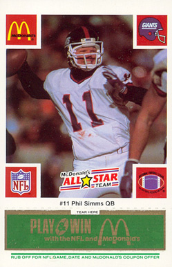 1986 McDonald's All-Stars Phil Simms #11 Football Card