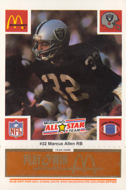 1986 McDonald's All-Stars Marcus Allen #32 Football Card