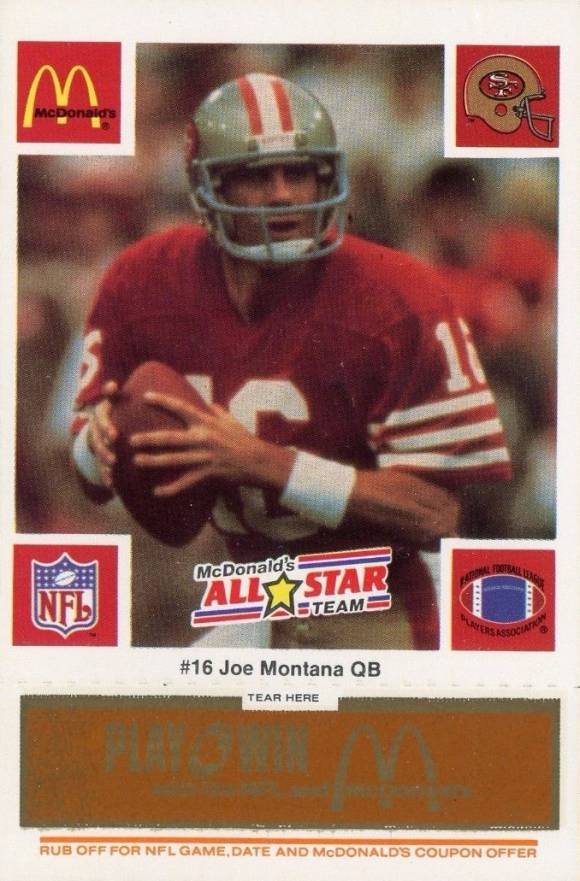 1986 McDonald's All-Stars Joe Montana #16 Football Card