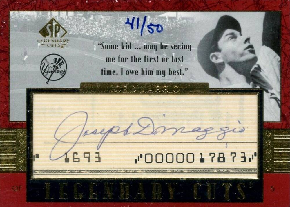 2003 SP Legendary Cuts Cut Signature Joe DiMaggio #JD1 Baseball Card
