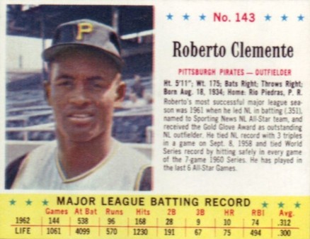 1963 Jell-O Roberto Clemente #143 Baseball Card