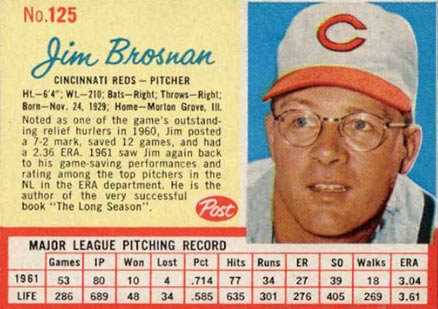 1962 Post Cereal Jim Brosnan #125 Baseball Card