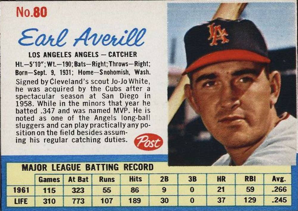 1962 Post Cereal Earl Averill Jr. #80 Baseball Card
