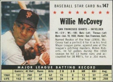 1961 Post Cereal Willie McCovey #147 Baseball Card