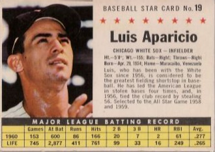 1961 Post Cereal Luis Aparicio #19 Baseball Card