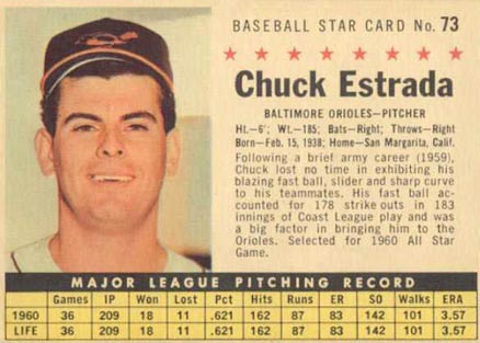 1961 Post Cereal Chuck Estrada #73 Baseball Card