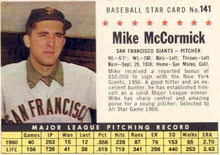 1961 Post Cereal Mike McCormick #141 Baseball Card