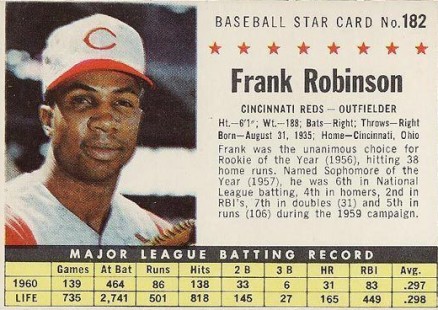 1961 Post Cereal Frank Robinson #182 Baseball Card
