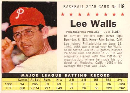 1961 Post Cereal Lee Walls #119 Baseball Card