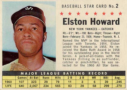 1961 Post Cereal Elston Howard #2 Baseball Card