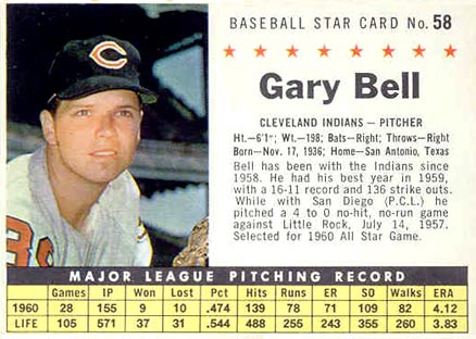 1961 Post Cereal Gary Bell #58 Baseball Card