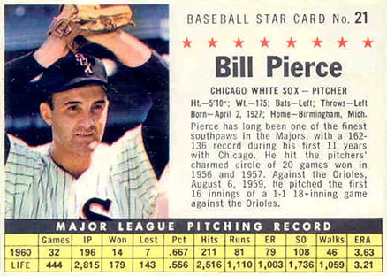 1961 Post Cereal Bill Pierce #21 Baseball Card