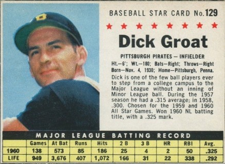 1961 Post Cereal Dick Groat #129 Baseball Card