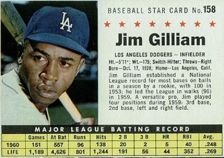 1961 Post Cereal Jim Gilliam #158 Baseball Card