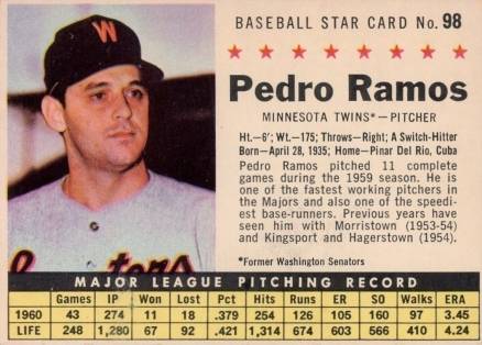 1961 Post Cereal Pedro Ramos #98 Baseball Card